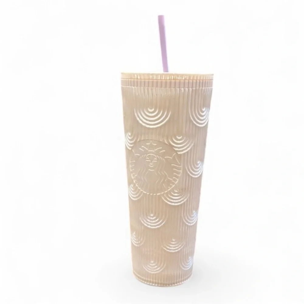 NWT Starbucks Venti Mermaid Scale Iridescent Cold Cup Tumbler 24 oz Purple Straw